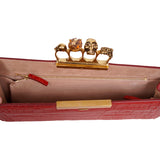 NEW $2390 ALEXANDER MCQUEEN Scarlett Red GOLD JEWELED KNUCKLE 4 Ring SKULL BAG