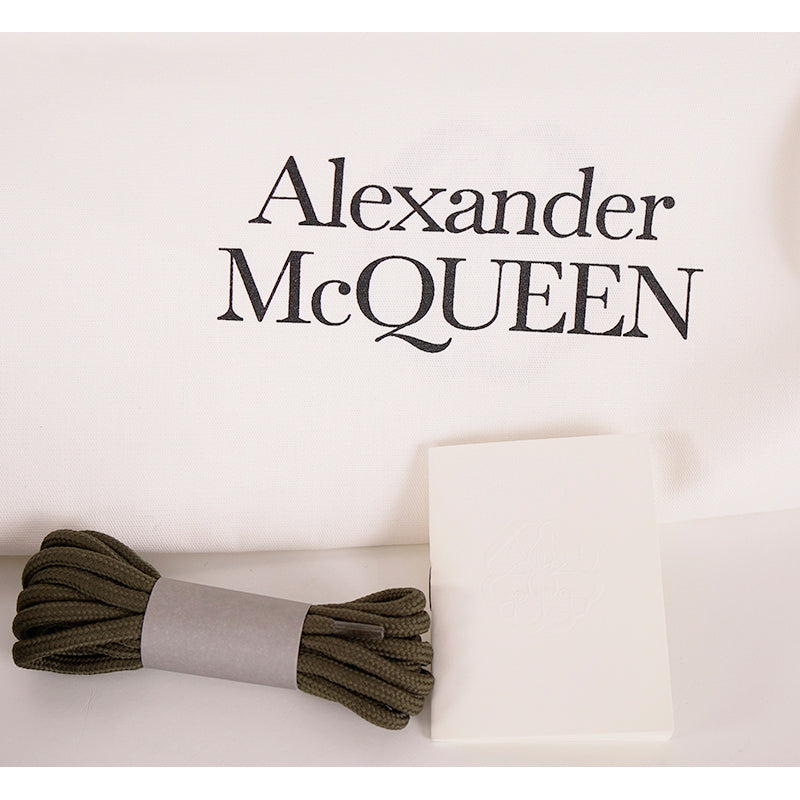 38.5 NEW $990 ALEXANDER MCQUEEN Woman's Olive Green Lace Up Leather Runway Boots