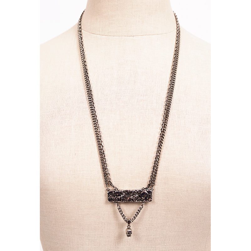 NEW $490 ALEXANDER MCQUEEN Men's Silver Tone Brass SKULL CHARM Double NECKLACE
