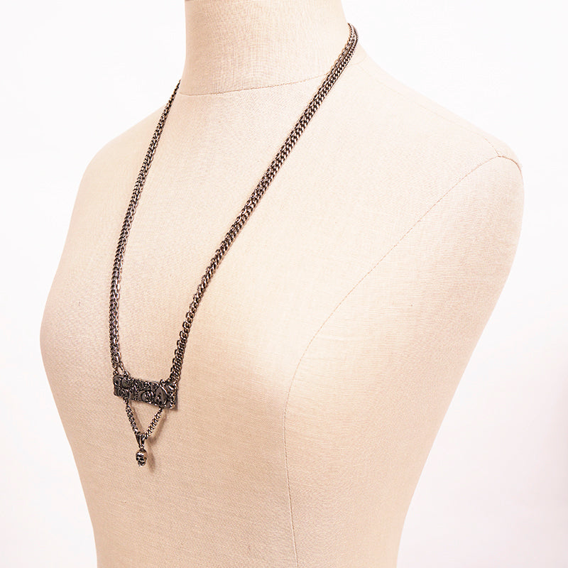 NEW $490 ALEXANDER MCQUEEN Men's Silver Tone Brass SKULL CHARM Double NECKLACE