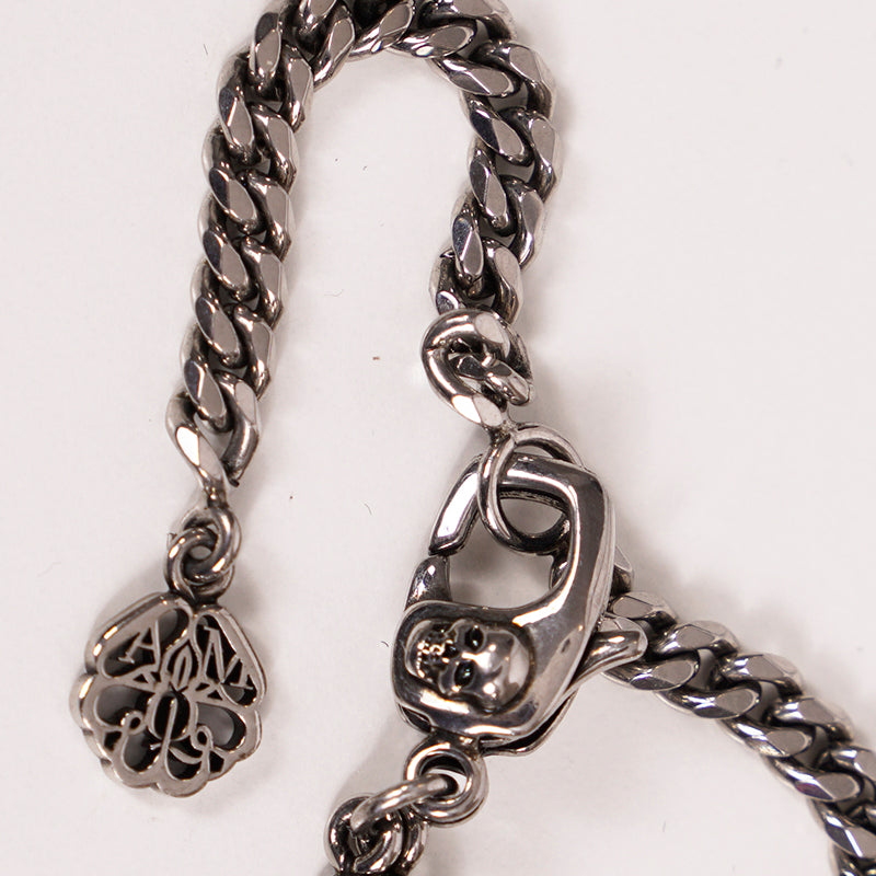 NEW $490 ALEXANDER MCQUEEN Men's Silver Tone Brass SKULL CHARM Double NECKLACE