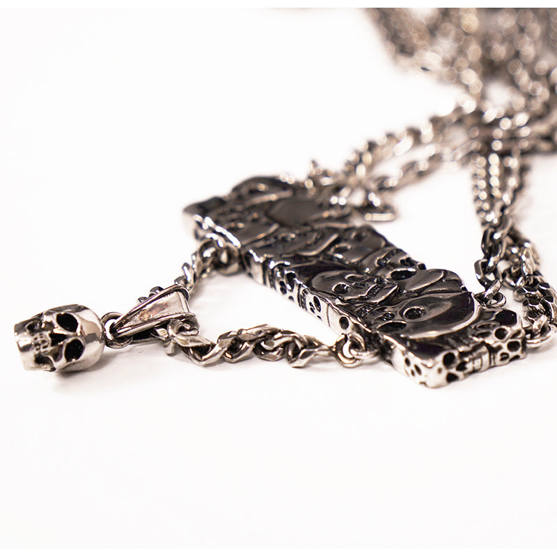 NEW $490 ALEXANDER MCQUEEN Men's Silver Tone Brass SKULL CHARM Double NECKLACE