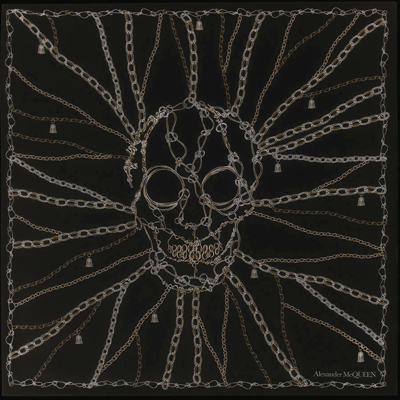 NEW $420 ALEXANDER MCQUEEN Black SKULL OF CHAINS Modal Wool Shawl 55" SCARF NWT Condition: New with tags