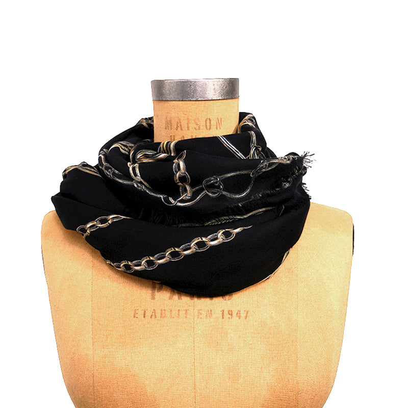 NEW $420 ALEXANDER MCQUEEN Black SKULL OF CHAINS Modal Wool Shawl 55" SCARF NWT Condition: New with tags