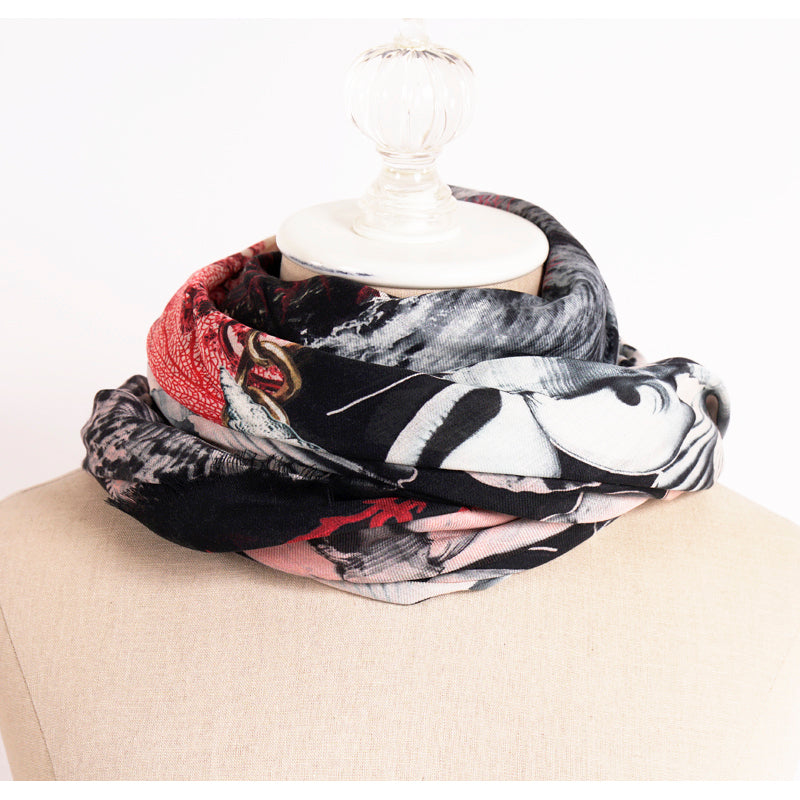 NEW $490 ALEXANDER MCQUEEN Black DREAM SHELL SKULL Ocean Modal Wool Shawl SCARF