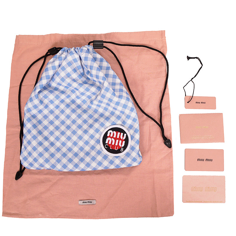 NEW MIU MIU Blue White Gingham CLUB LOGO PATCH Drawstring Small Travel POUCH BAG