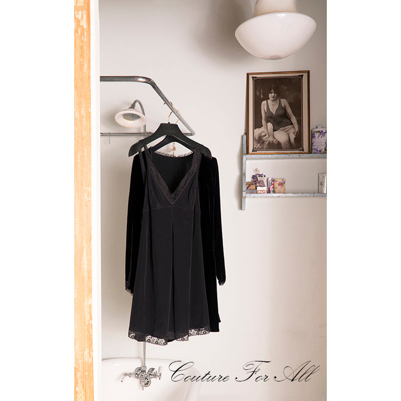 XS NEW $650 MIU MIU Black SILK CHIFFON Floral Lace Trim Night GOWN SLIP Chemise