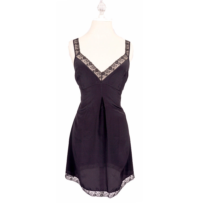 XS NEW $650 MIU MIU Black SILK CHIFFON Floral Lace Trim Night GOWN SLIP Chemise