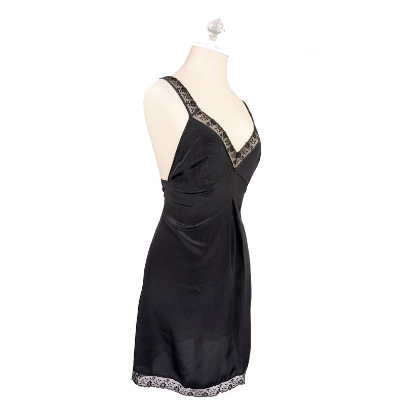 XS NEW $650 MIU MIU Black SILK CHIFFON Floral Lace Trim Night GOWN SLIP Chemise