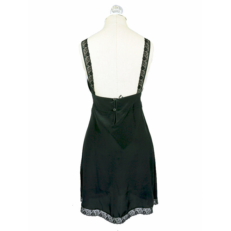 XS NEW $650 MIU MIU Black SILK CHIFFON Floral Lace Trim Night GOWN SLIP Chemise