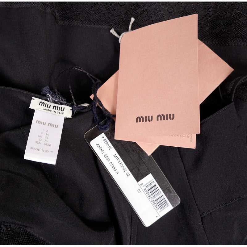 XS NEW $650 MIU MIU Black SILK CHIFFON Floral Lace Trim Night GOWN SLIP Chemise