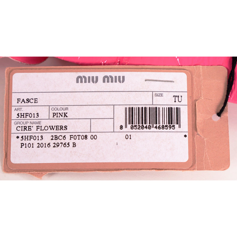 NEW $670 MIU MIU RUNWAY Pink Patent Polyester Embellished FLOWER Retro HEADBAND