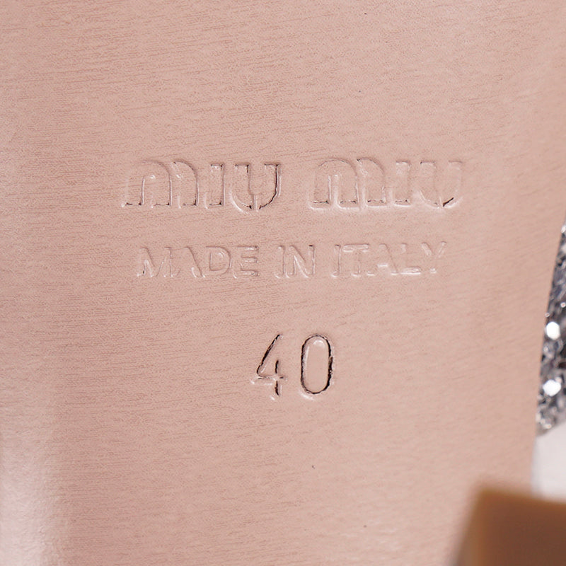 39.5 NEW $850 MIU MIU Silver GLITTER 15 HIGH HEEL SANDALS