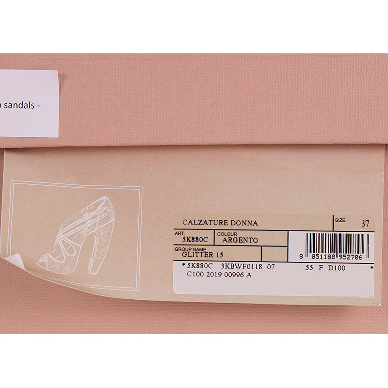 39.5 NEW $850 MIU MIU Silver GLITTER 15 HIGH HEEL SANDALS