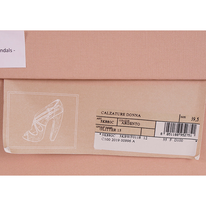 39.5 NEW $850 MIU MIU Silver GLITTER 15 HIGH HEEL SANDALS
