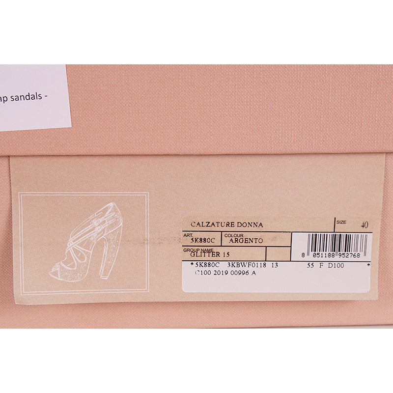 39.5 NEW $850 MIU MIU Silver GLITTER 15 HIGH HEEL SANDALS