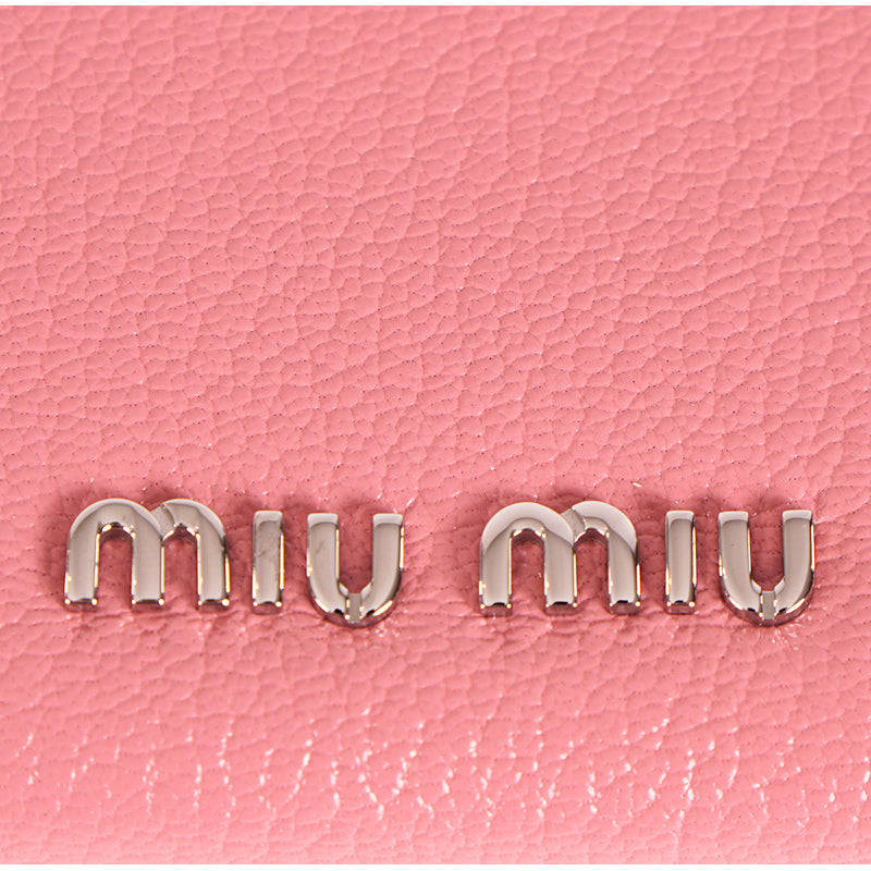 NEW $595 MIU MIU Pink Pebble Leather Madras BLACK CAT LOGO Graphic WRISTLET BAG
