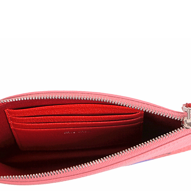NEW $595 MIU MIU Pink Pebble Leather Madras BLACK CAT LOGO Graphic WRISTLET BAG