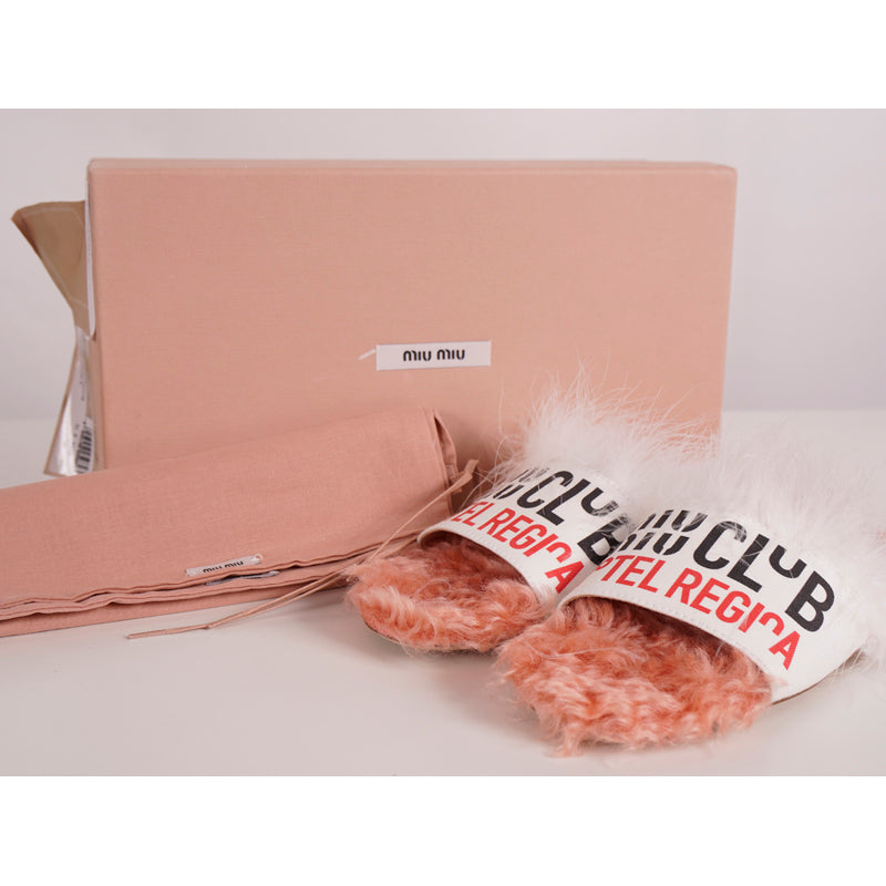 37 38 & 39 NEW $875 MIU MIU White Denim CLUB HOTEL REGINA Faux Shearling Fur SANDALS NIB
