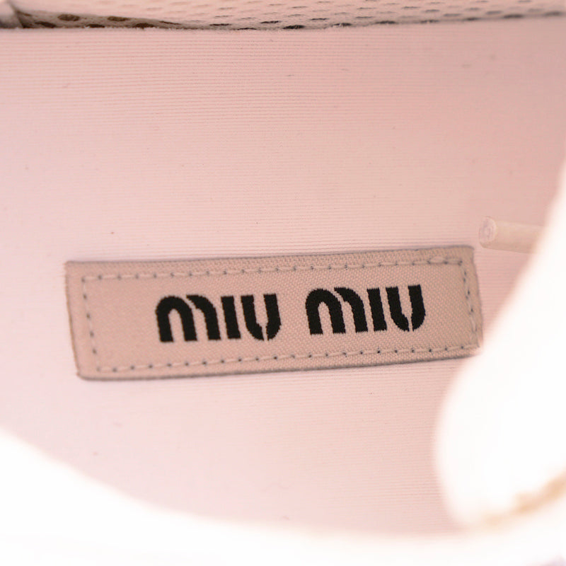 37 NEW $925 MIU MIU Woman's White Suede GLITTER Logo Heel Sporty TREK SNEAKERS 7