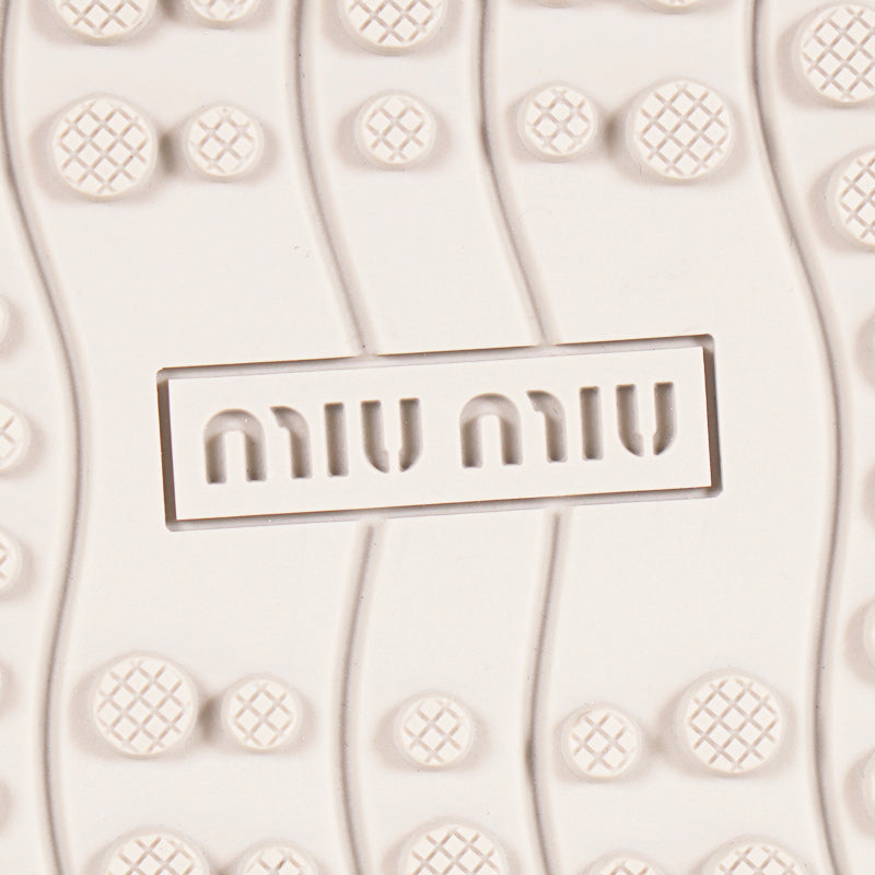 37 NEW $925 MIU MIU Woman's White Suede GLITTER Logo Heel Sporty TREK SNEAKERS 7
