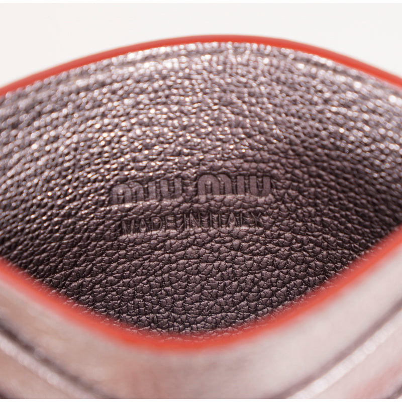 NEW $420 MIU MIU Metallic Silver Leather MADRAS LOVE HEART Wallet CARD CASE NIB