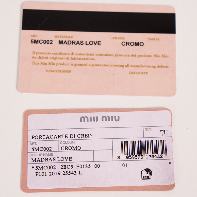 NEW $420 MIU MIU Metallic Silver Leather MADRAS LOVE HEART Wallet CARD CASE NIB