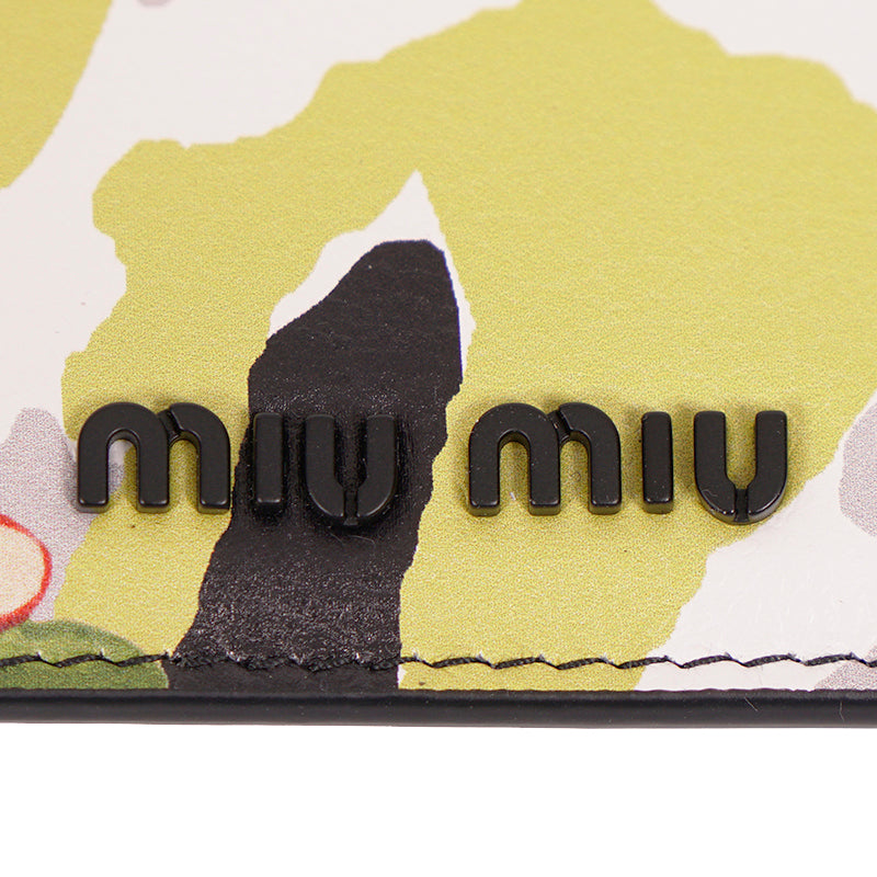 NEW $440 MIU MIU Yellow Leather CAMO FLOWER PRINT Cardcase Wallet CARD HOLDER