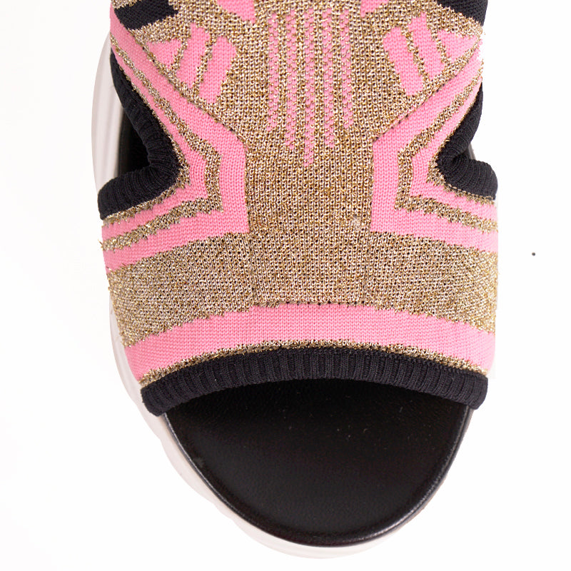 38 NEW $679 PRADA Women's Gold Pink LUREX KNIT Sporty Logo CLOUDBURST SANDALS