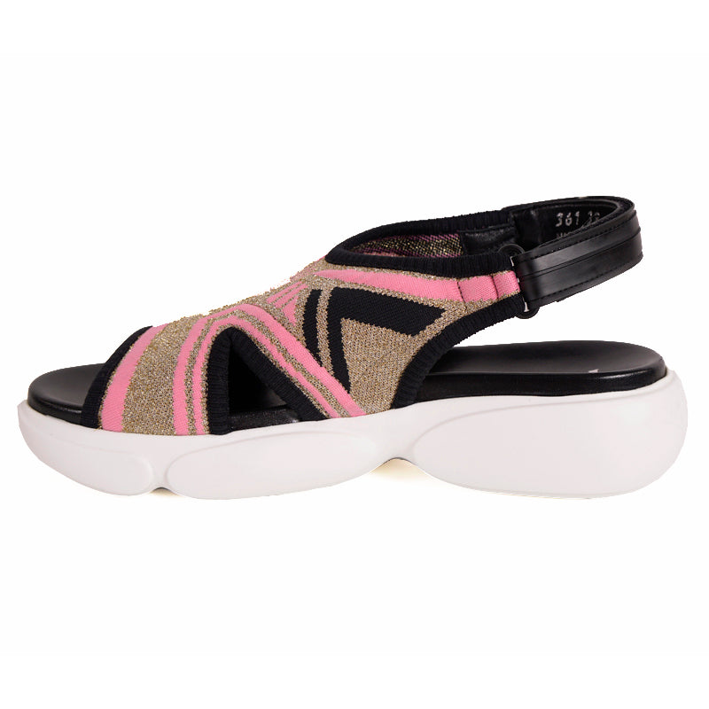 38 NEW $679 PRADA Women's Gold Pink LUREX KNIT Sporty Logo CLOUDBURST SANDALS