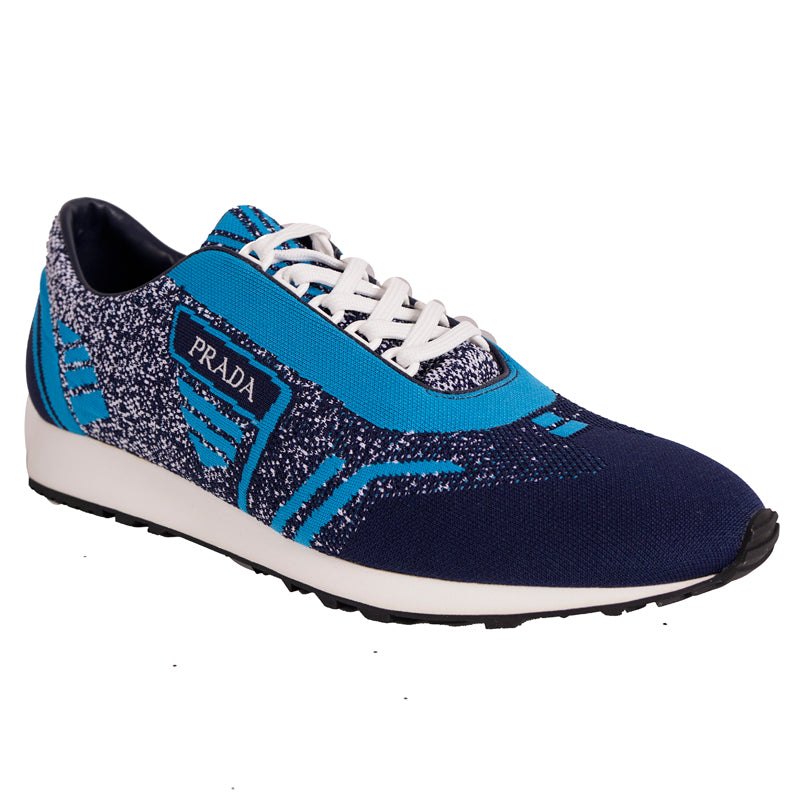 US 8 10 11 11.5 NEW $825 PRADA Blue Mln 70 KNIT LOGO TRAINERS SNEAKERS
