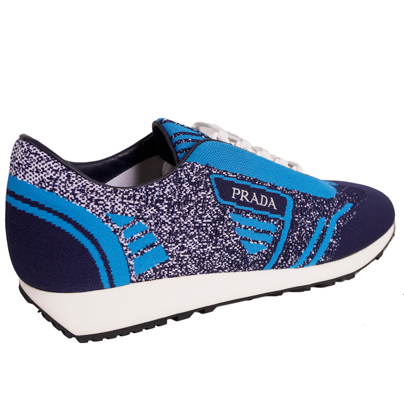 US 8 10 11 11.5 NEW $825 PRADA Blue Mln 70 KNIT LOGO TRAINERS SNEAKERS