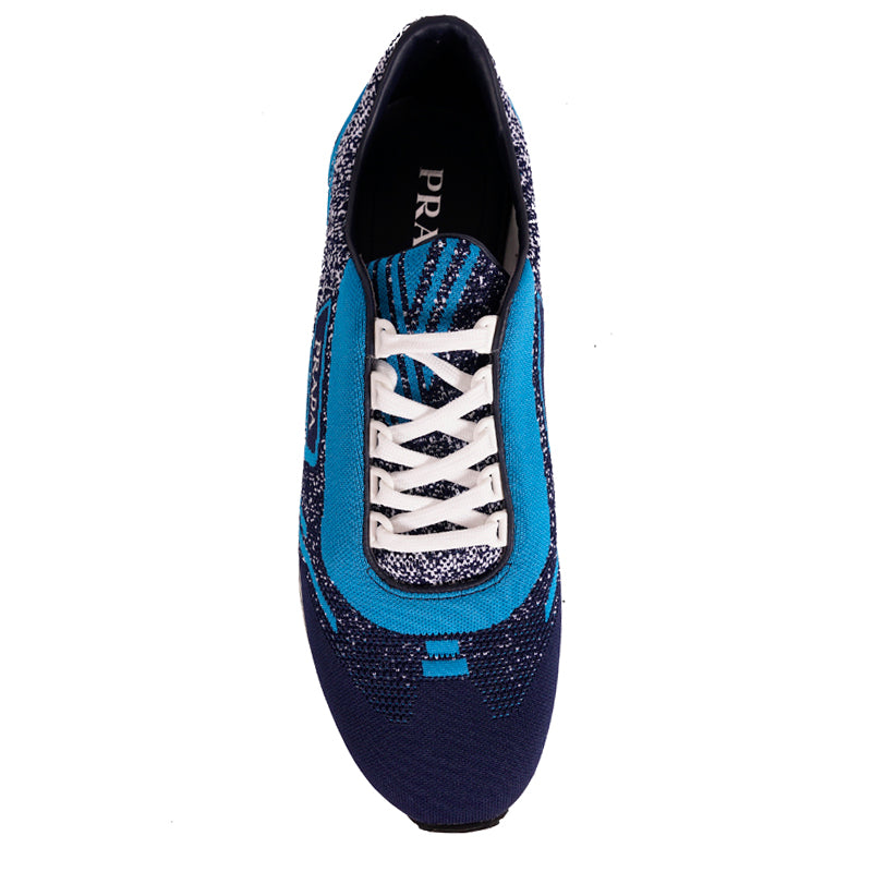 US 8 10 11 11.5 NEW $825 PRADA Blue Mln 70 KNIT LOGO TRAINERS SNEAKERS
