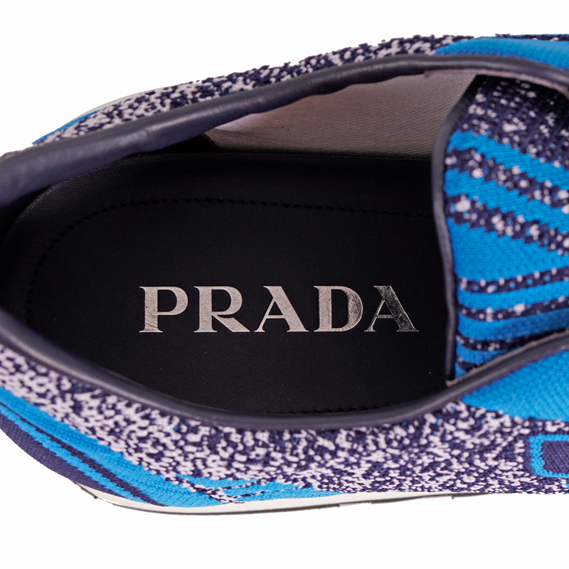 US 8 10 11 11.5 NEW $825 PRADA Blue Mln 70 KNIT LOGO TRAINERS SNEAKERS