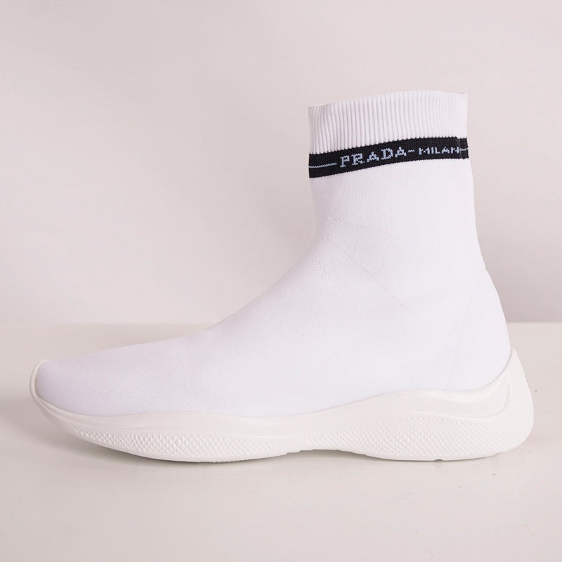 39.5 NEW $825 PRADA Woman's White TECH FABRIC Sporty SOCK KNIT TRAINERS SNEAKERS