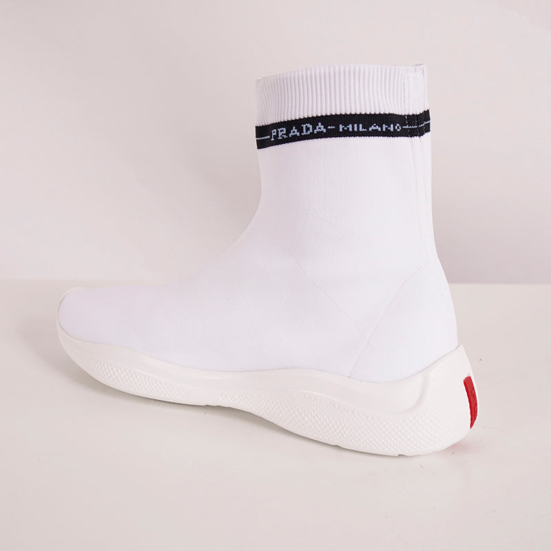 39.5 NEW $825 PRADA Woman's White TECH FABRIC Sporty SOCK KNIT TRAINERS SNEAKERS