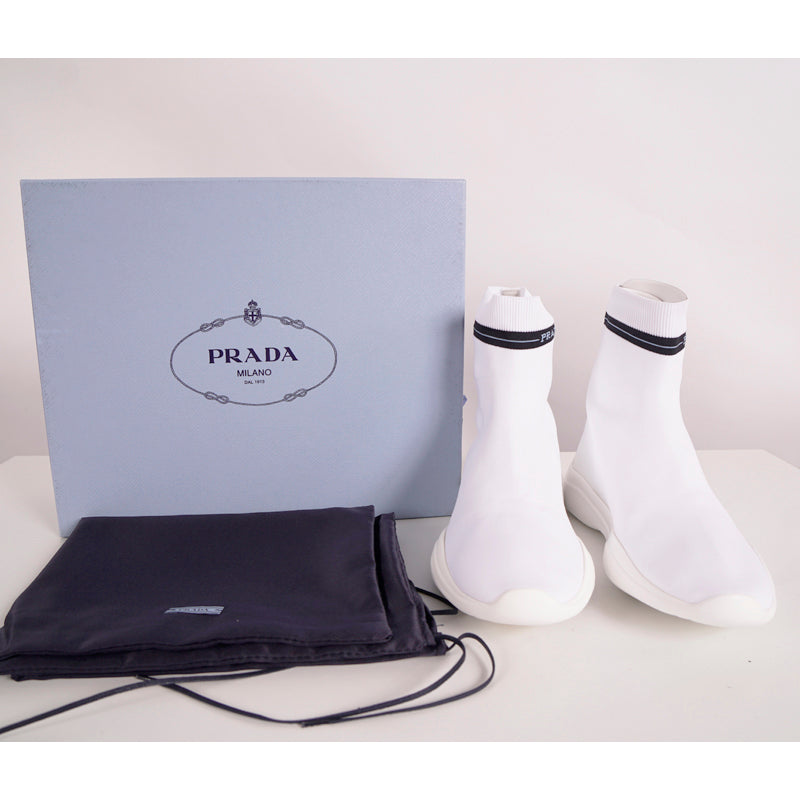 39.5 NEW $825 PRADA Woman's White TECH FABRIC Sporty SOCK KNIT TRAINERS SNEAKERS