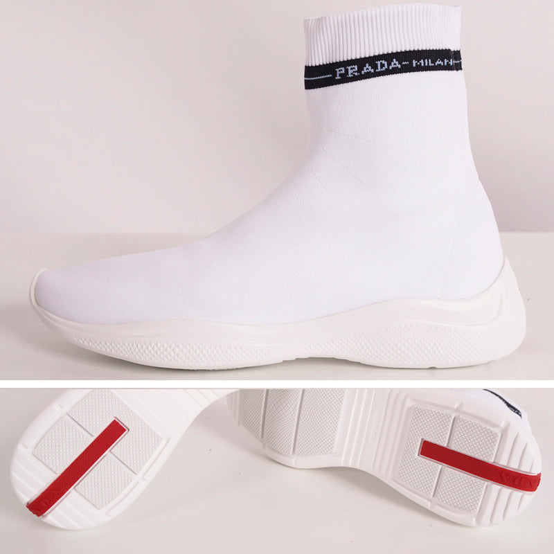 39.5 NEW $825 PRADA Woman's White TECH FABRIC Sporty SOCK KNIT TRAINERS SNEAKERS