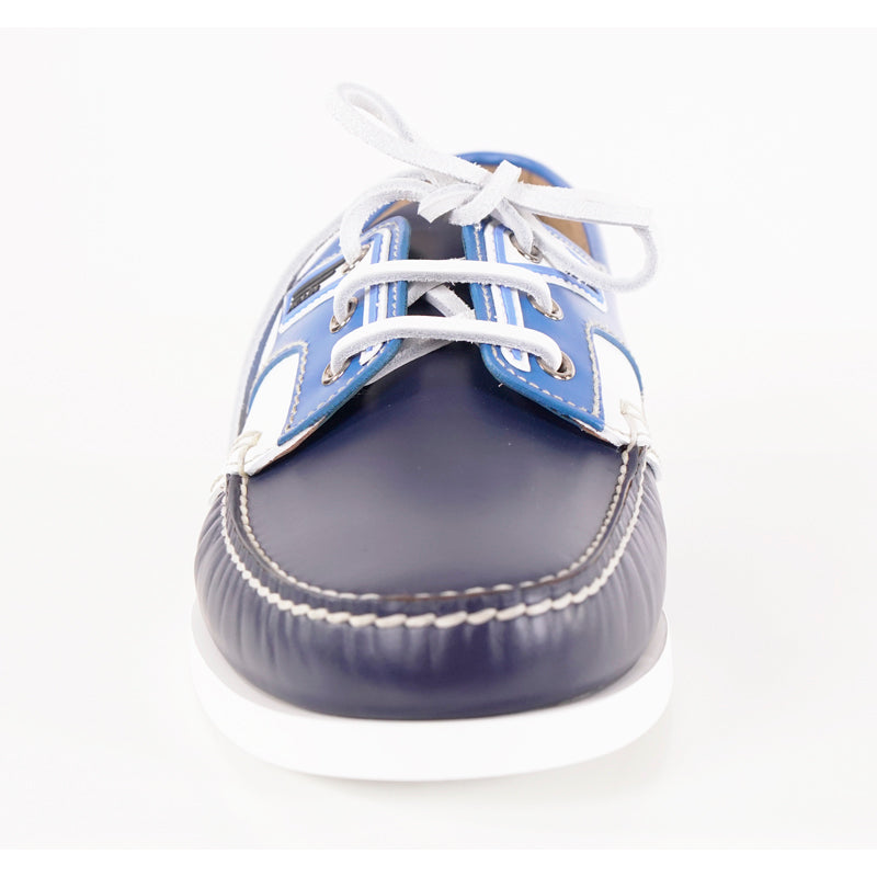 US 11.5 NEW $890 PRADA Blue Leather COLOR BLOCK Sporty BOAT DECK SHOES NIB