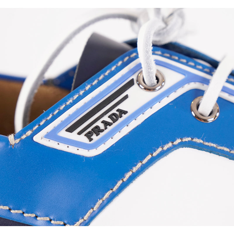 US 11.5 NEW $890 PRADA Blue Leather COLOR BLOCK Sporty BOAT DECK SHOES NIB
