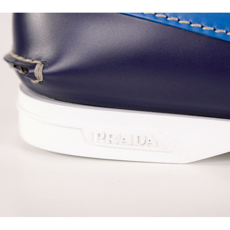 US 11.5 NEW $890 PRADA Blue Leather COLOR BLOCK Sporty BOAT DECK SHOES NIB