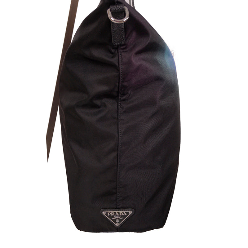 NEW $1795 PRADA Black NEON MONKEY LOGO Nylon CROSSBODY STRAP SHOPPER TOTE BAG
