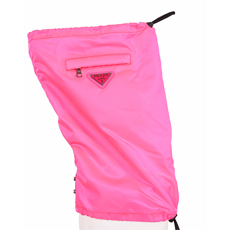 37 & 37.5 NEW $1280 PRADA White Leather Pull On BOOTS W Removable Pink Nylon Logo GAITER