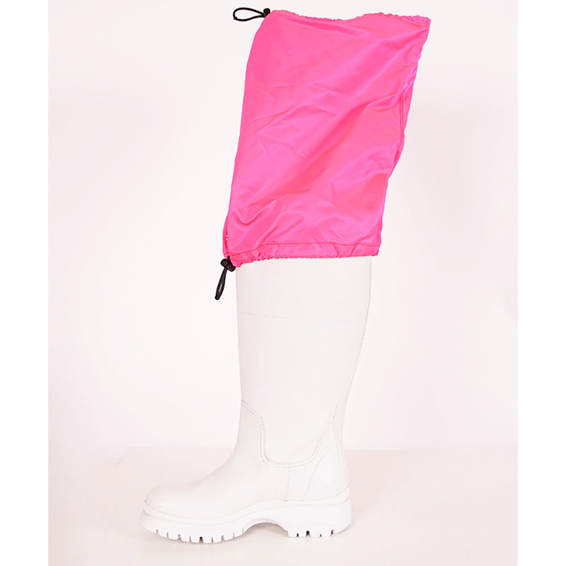 37 & 37.5 NEW $1280 PRADA White Leather Pull On BOOTS W Removable Pink Nylon Logo GAITER
