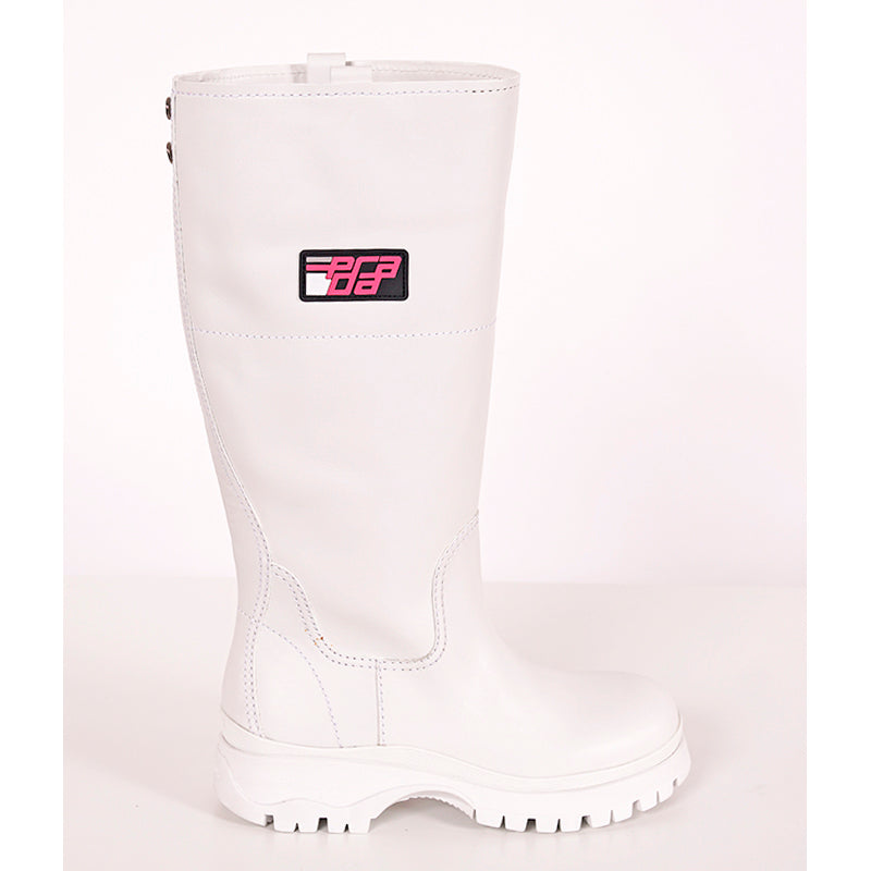 37 & 37.5 NEW $1280 PRADA White Leather Pull On BOOTS W Removable Pink Nylon Logo GAITER