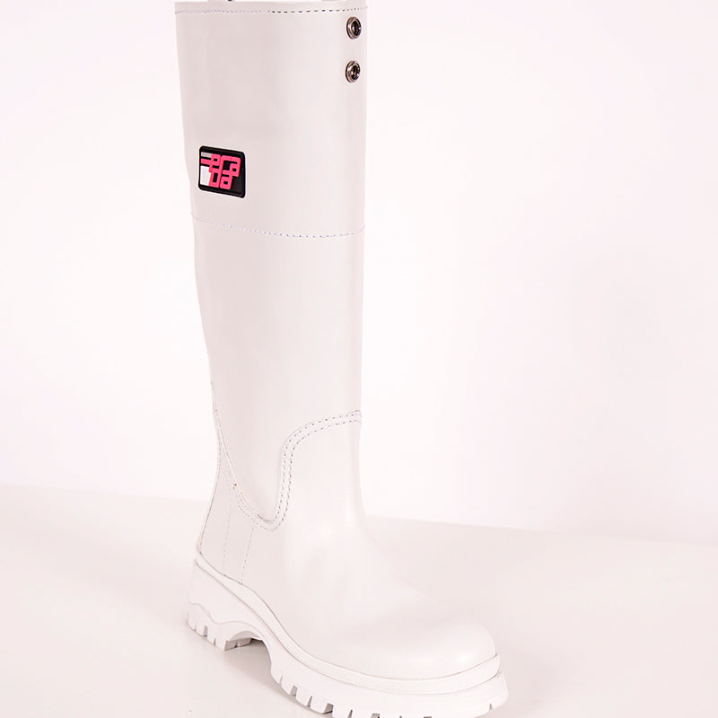 37 & 37.5 NEW $1280 PRADA White Leather Pull On BOOTS W Removable Pink Nylon Logo GAITER