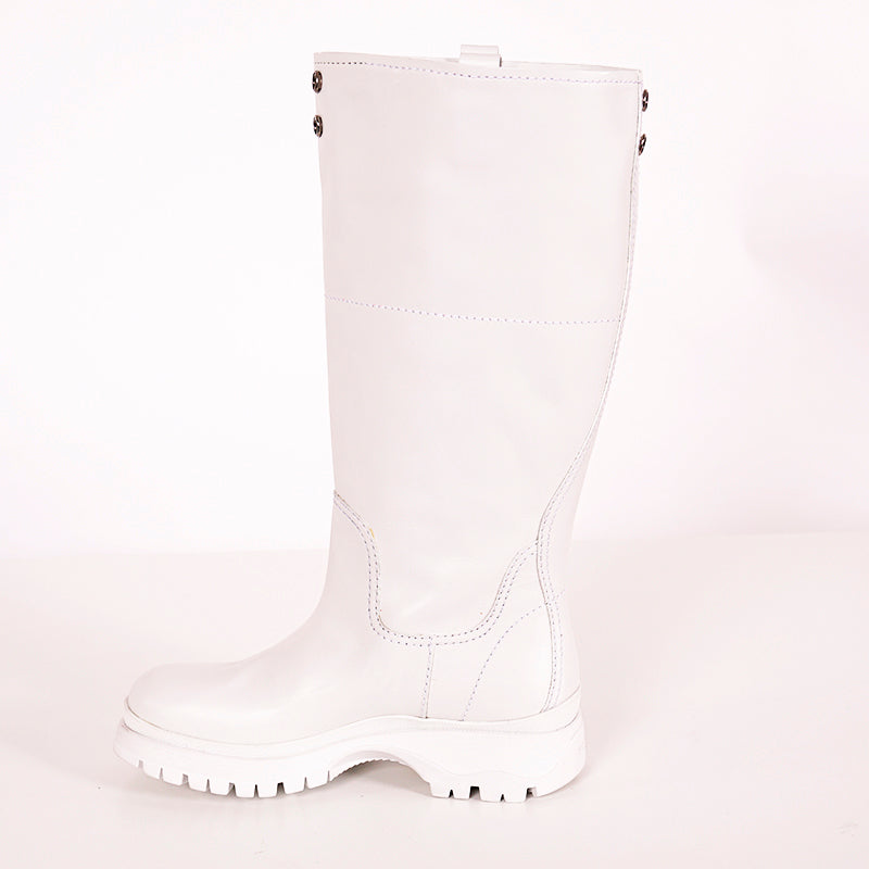 37 & 37.5 NEW $1280 PRADA White Leather Pull On BOOTS W Removable Pink Nylon Logo GAITER