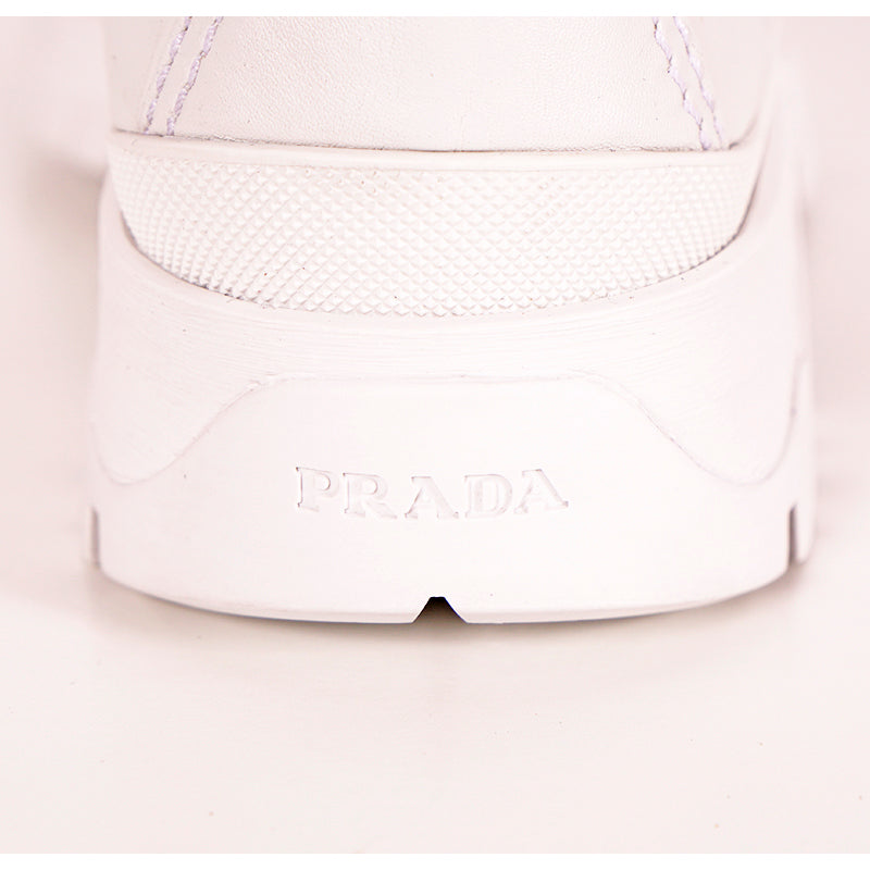 37 & 37.5 NEW $1280 PRADA White Leather Pull On BOOTS W Removable Pink Nylon Logo GAITER