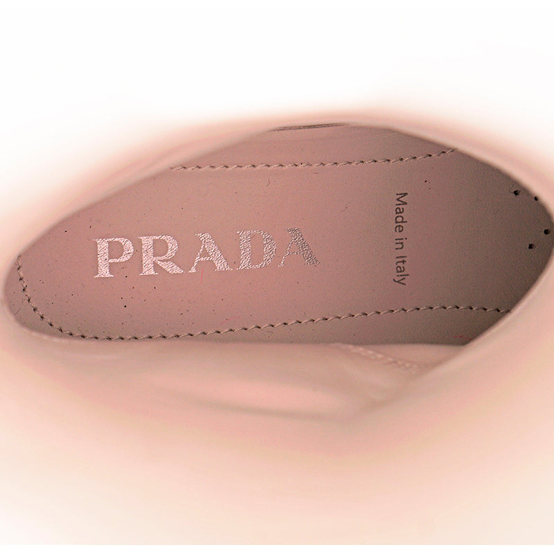 37 & 37.5 NEW $1280 PRADA White Leather Pull On BOOTS W Removable Pink Nylon Logo GAITER