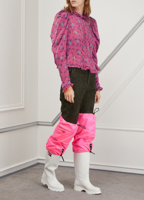 37 & 37.5 NEW $1280 PRADA White Leather Pull On BOOTS W Removable Pink Nylon Logo GAITER